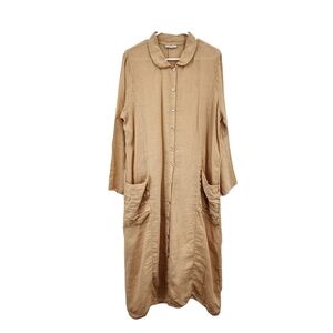 Homefrocks Women's Vintage 100% Linen Button Front Shirt Lagenlook Dress - OS